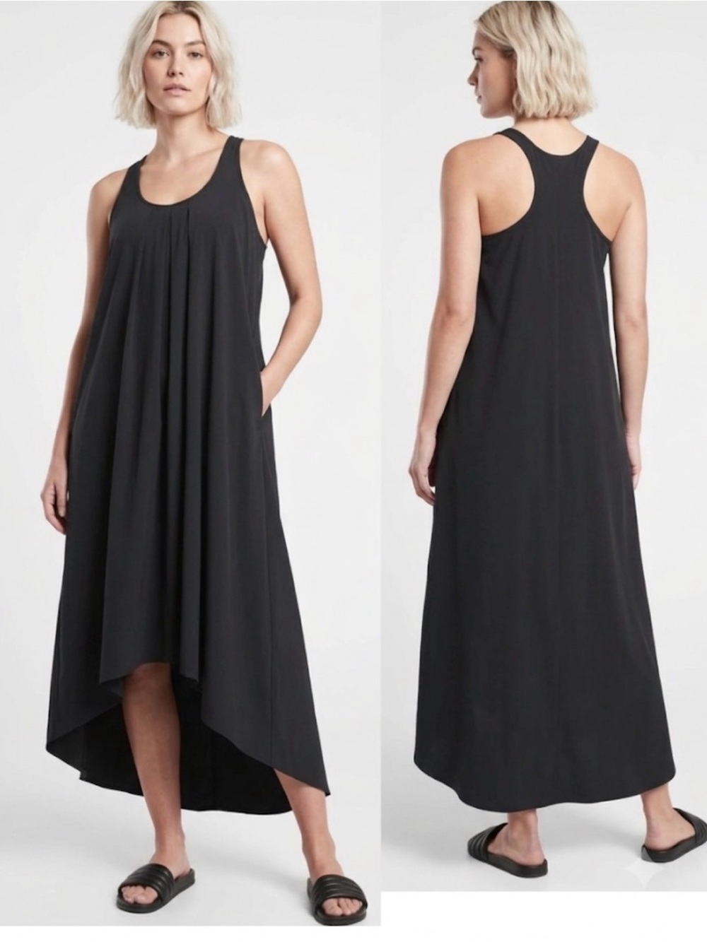 Athleta - women's Presidio black midi swing dress asymmetrical hem sleeveless S